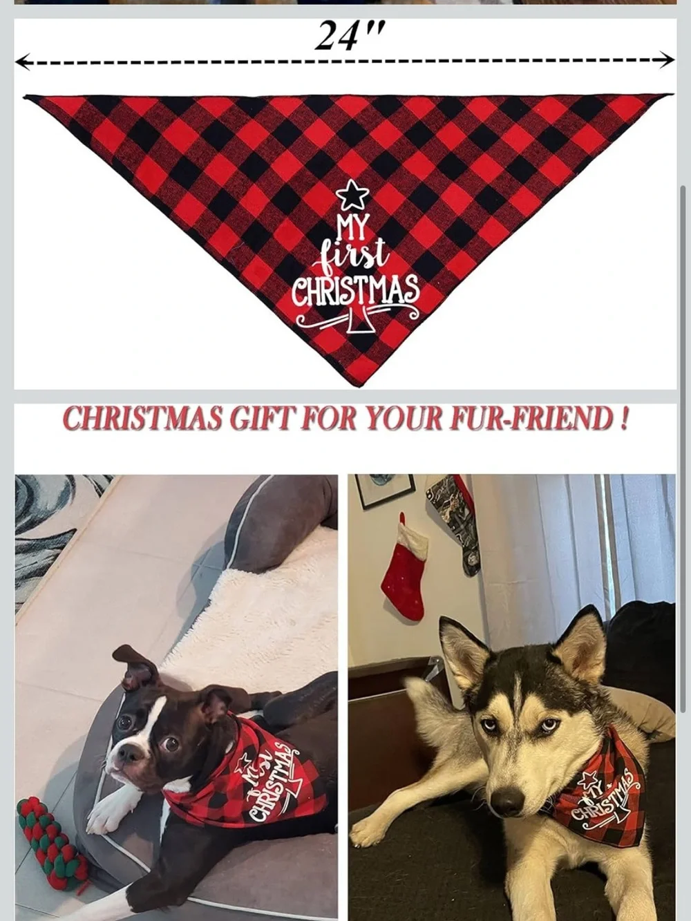 Plaid Holiday Dog Bandana Scarf - Red and Black C31